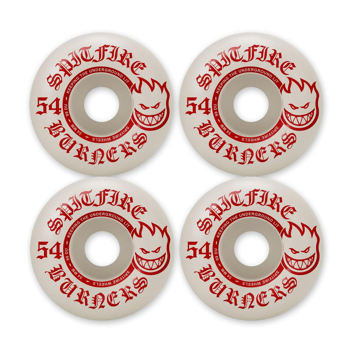 Spitfire Burners Wheels, White/Red, 54mm/99a