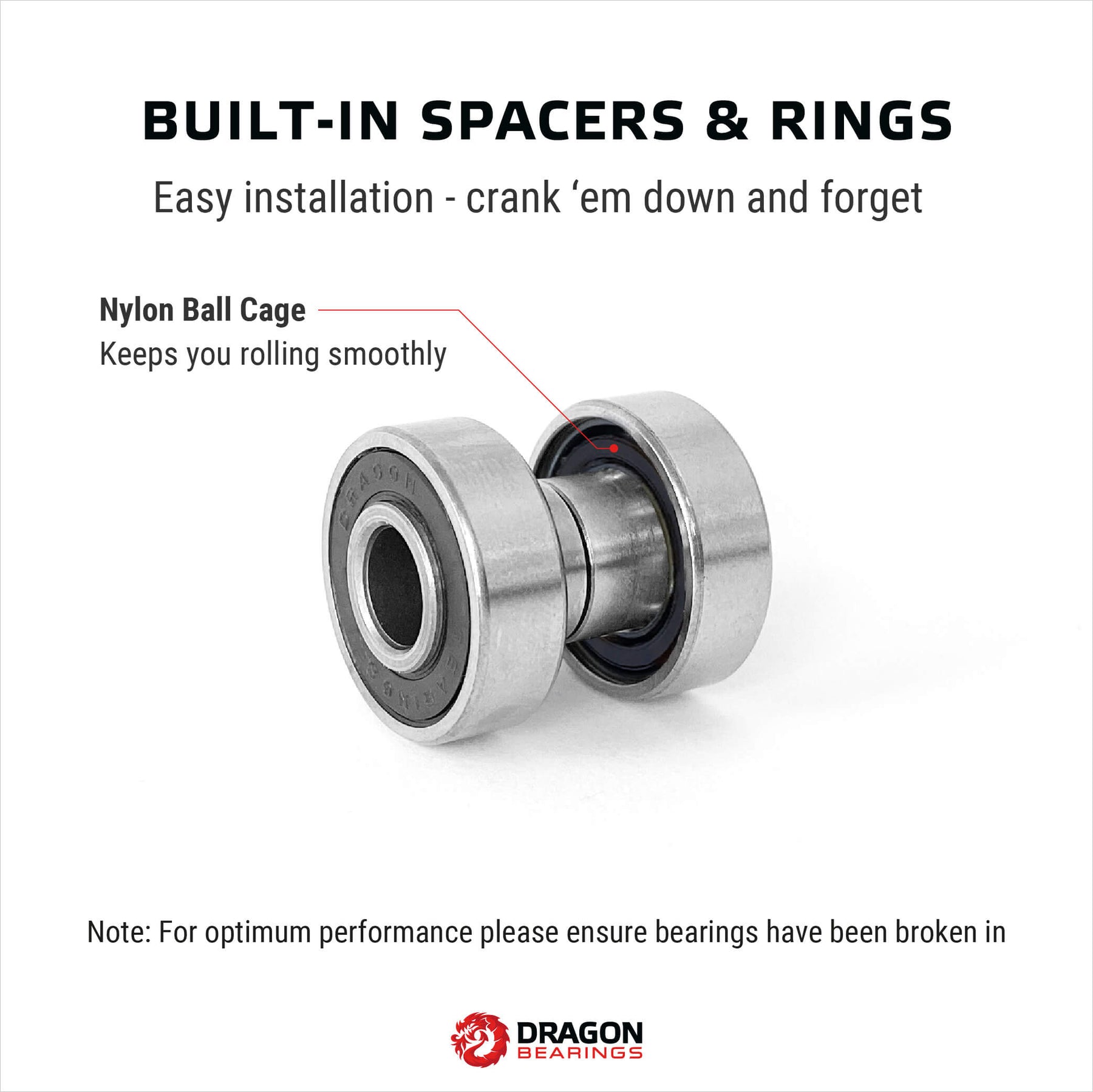 Dragon BUILT Skateboard Bearings, 8-Pack