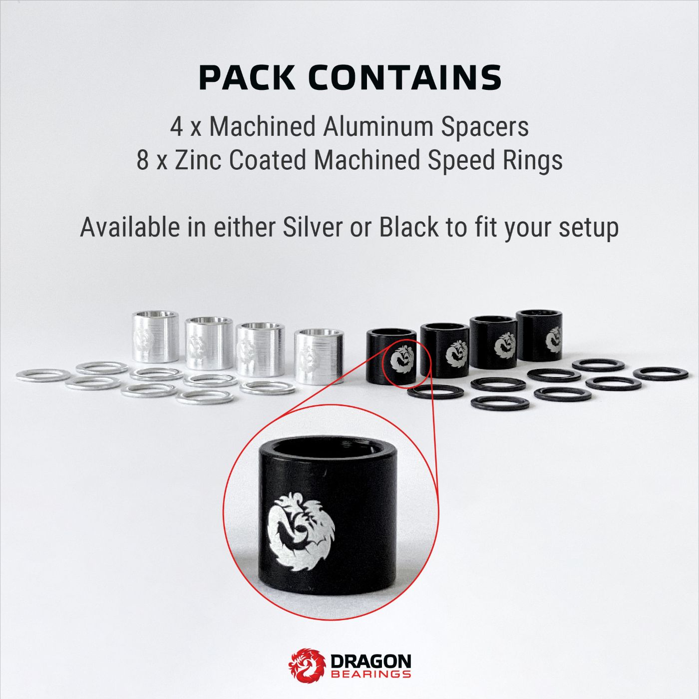 Fireball Dragon Bearing Spacers and Speed Rings, Silver