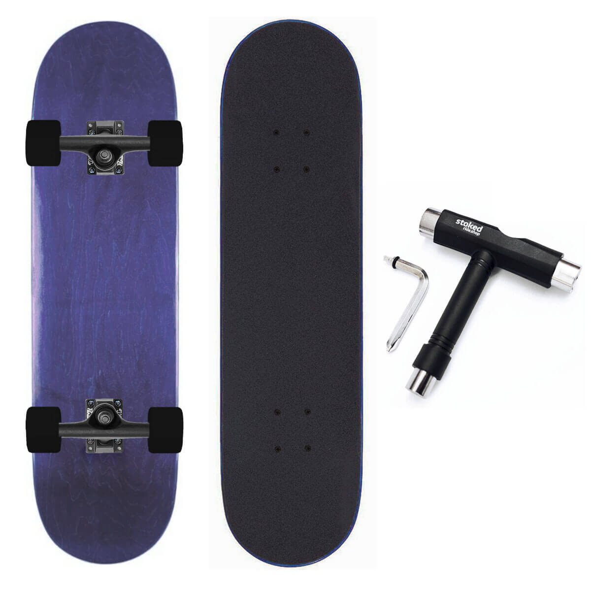 Stoked Ride Shop Blank Cruiser Complete, Black Trucks, All Stains, Multiple Widths