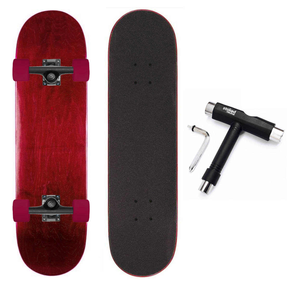 Stoked Ride Shop Blank Cruiser Complete, Black Trucks, All Stains, Multiple Widths
