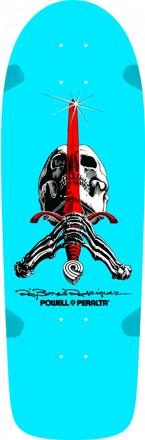 Powell-Peralta Ray Rodriguez OG Skull and Sword Skateboard Deck, Light Blue, 10"