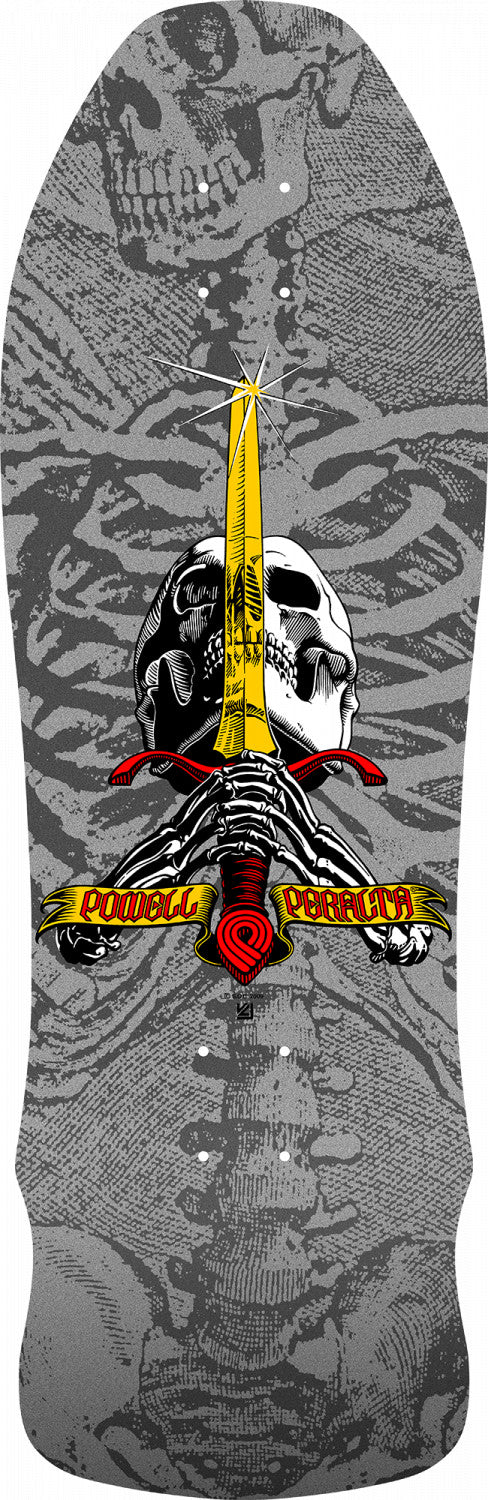 Powell-Peralta Geegah Skull and Sword Skateboard Deck, Silver, Shape 1