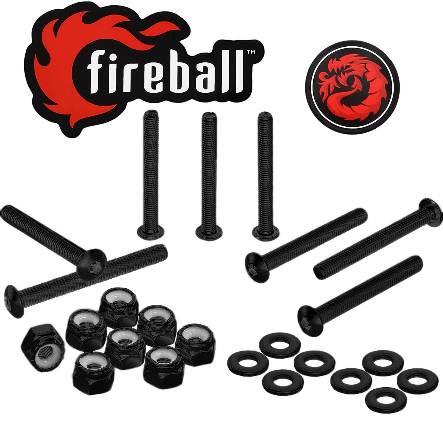 Fireball Dragon Black Stainless Steel Skateboard Hardware Set