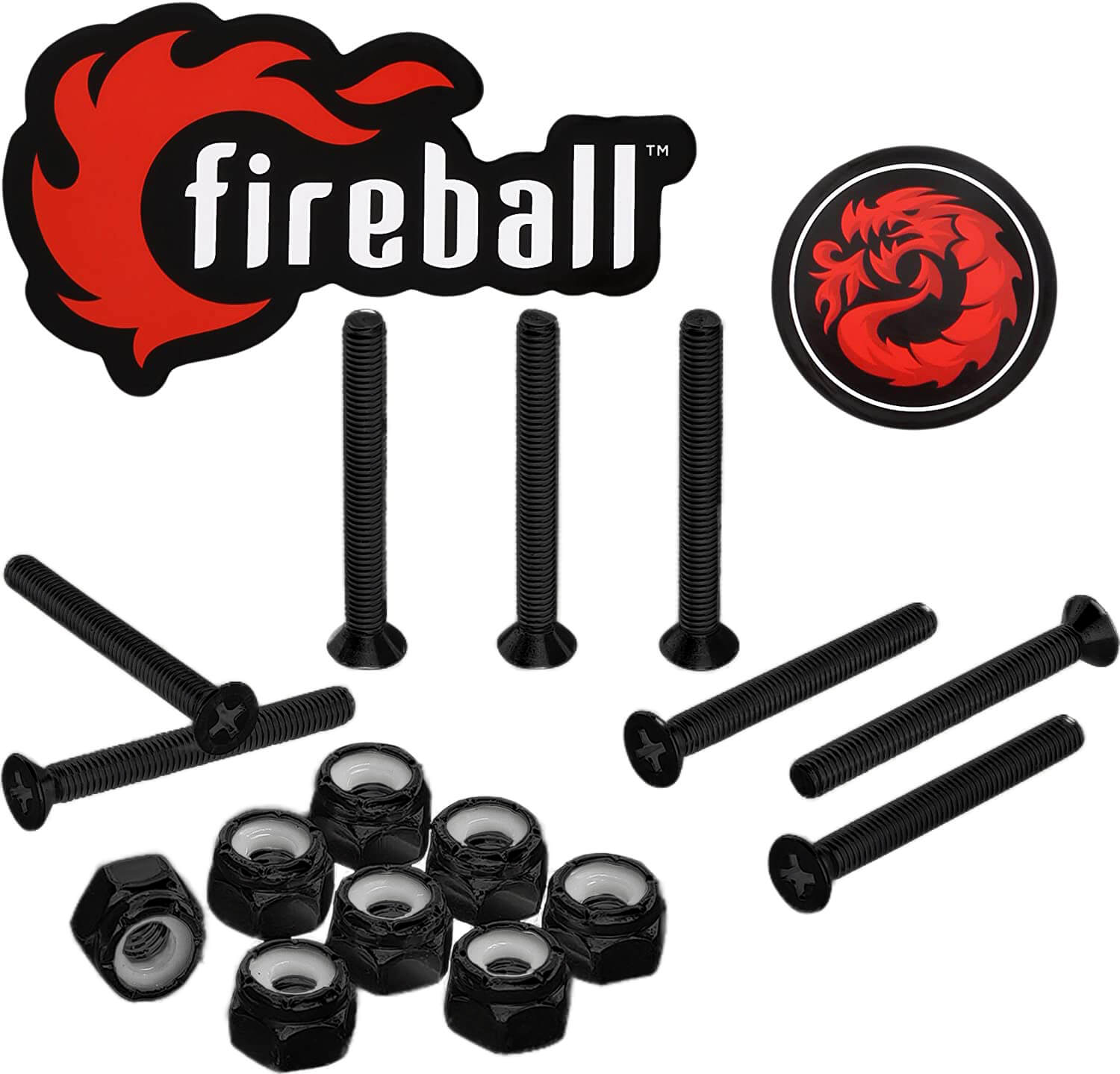 Fireball Dragon Black Stainless Steel Skateboard Hardware Set