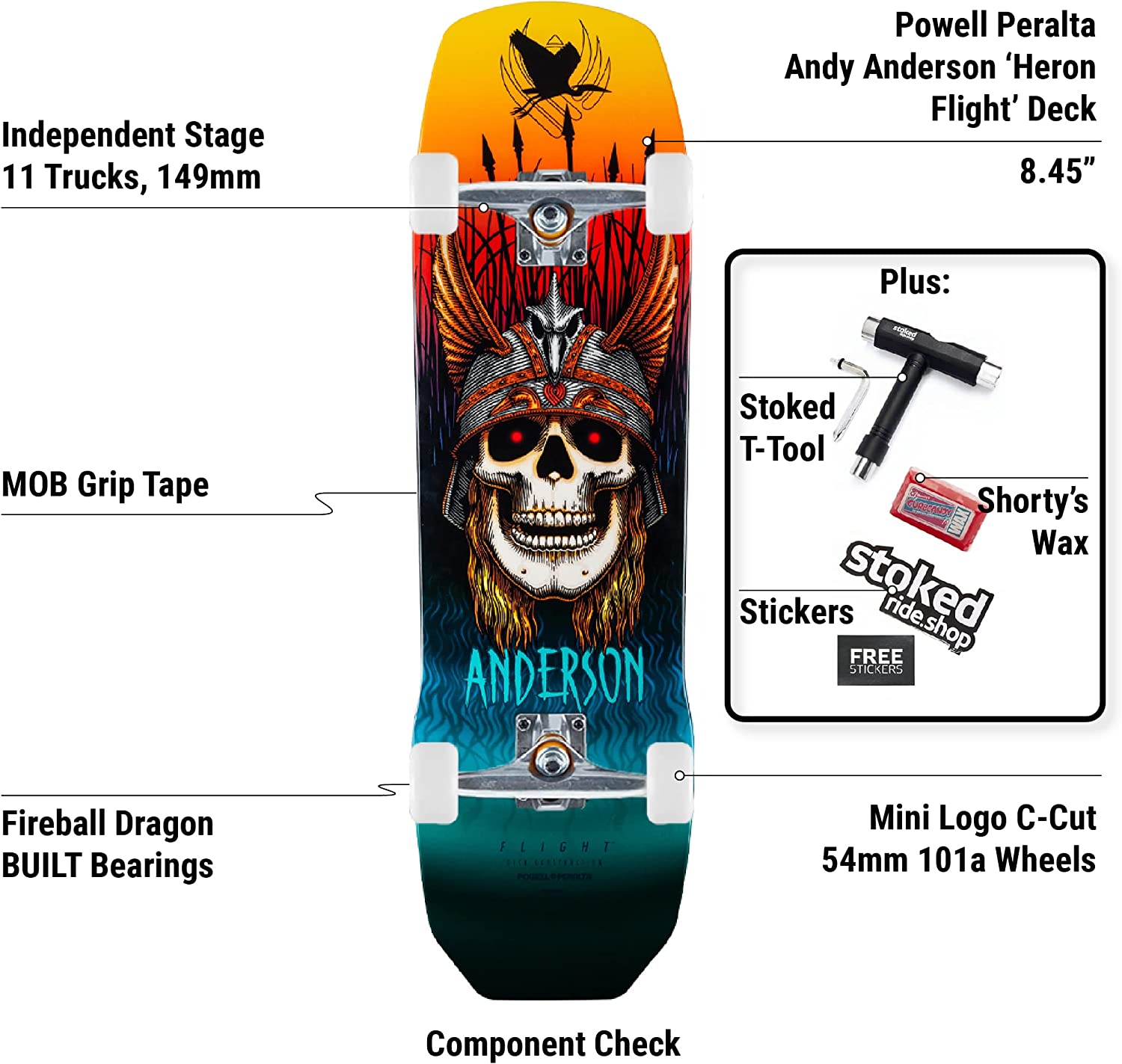 Powell-Peralta Flight Andy Anderson Crane Skull Pro Skateboard Complete