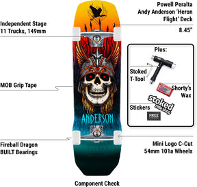 Powell-Peralta Flight Andy Anderson Crane Skull Pro Skateboard Complete