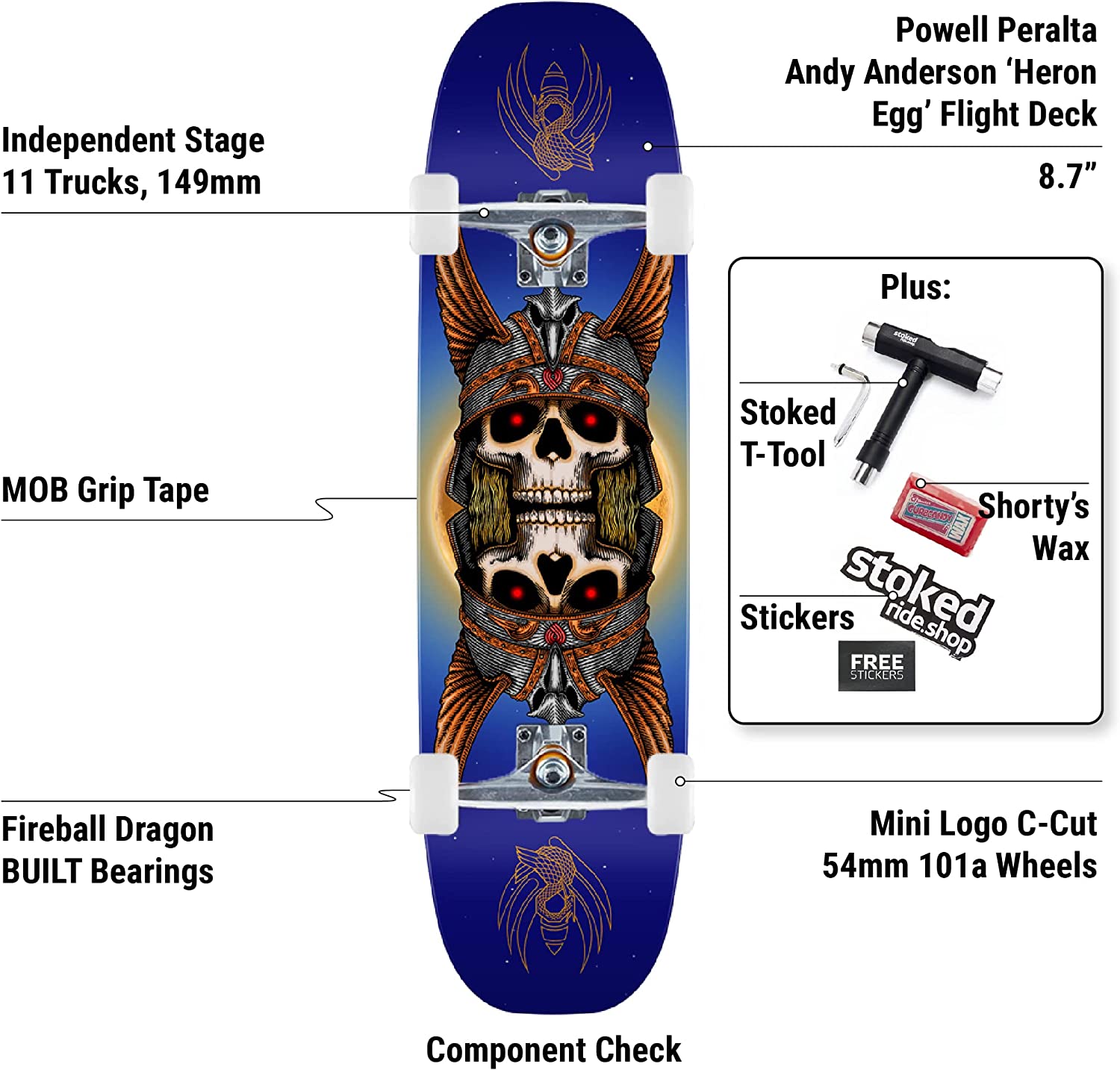 Powell-Peralta Flight Andy Anderson Crane Skull Pro Skateboard Complete