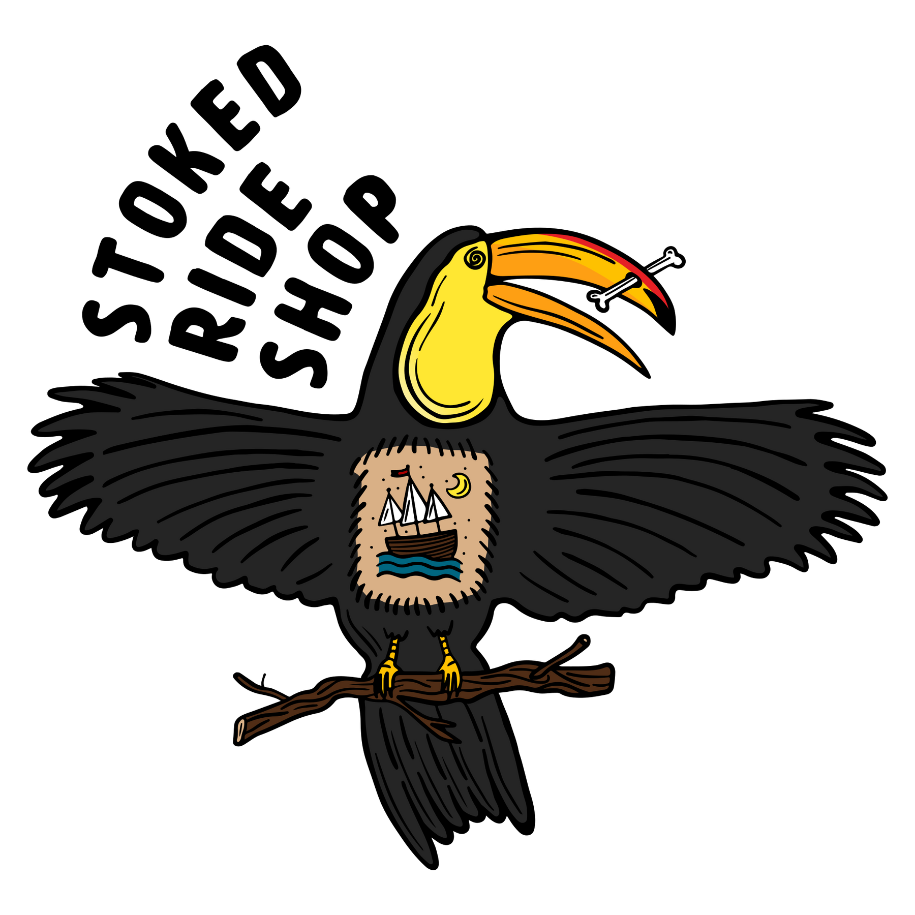 Stoked Ride Shop Sticker, Rad Toucan