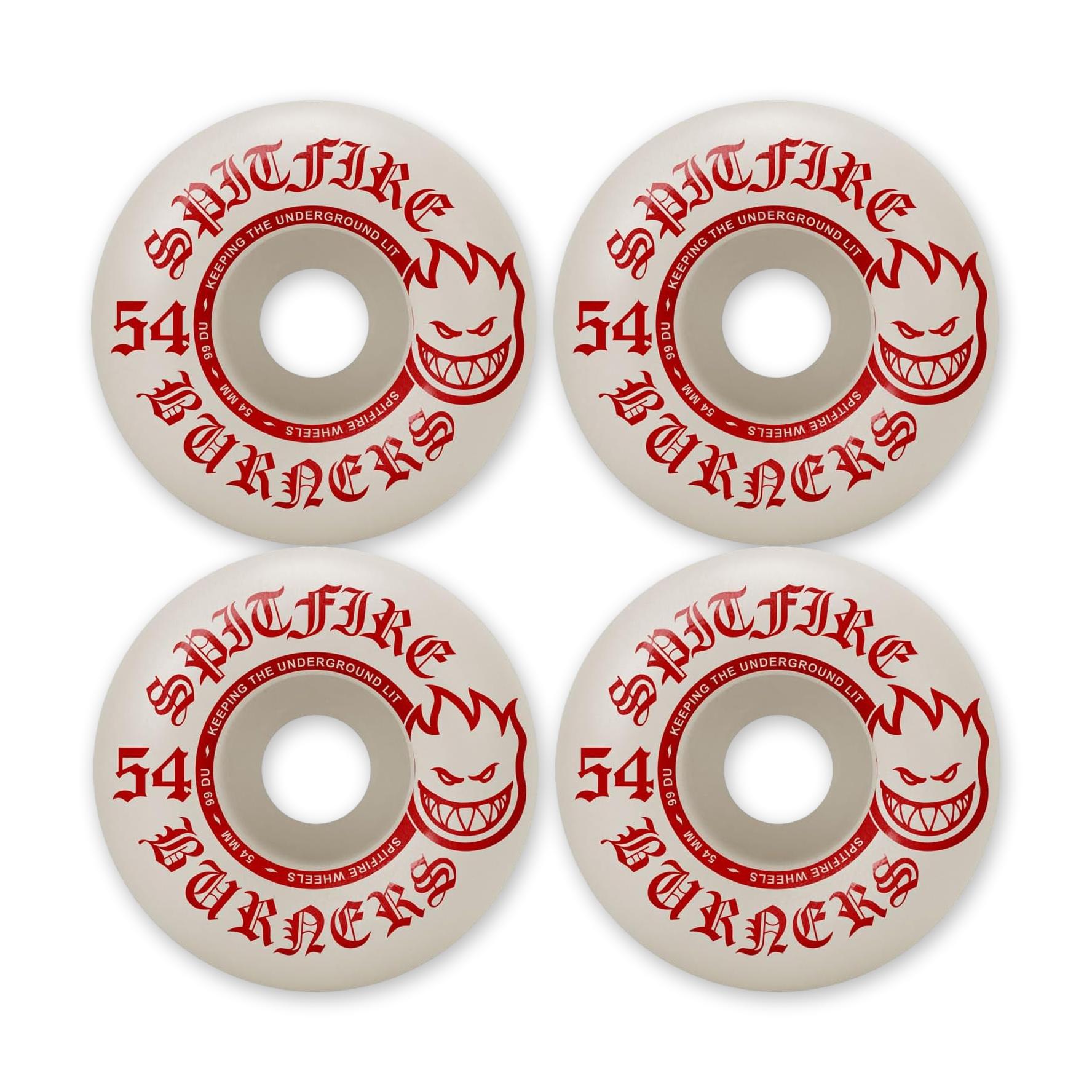 Spitfire Burners Wheels, White/Red, 54mm/99a