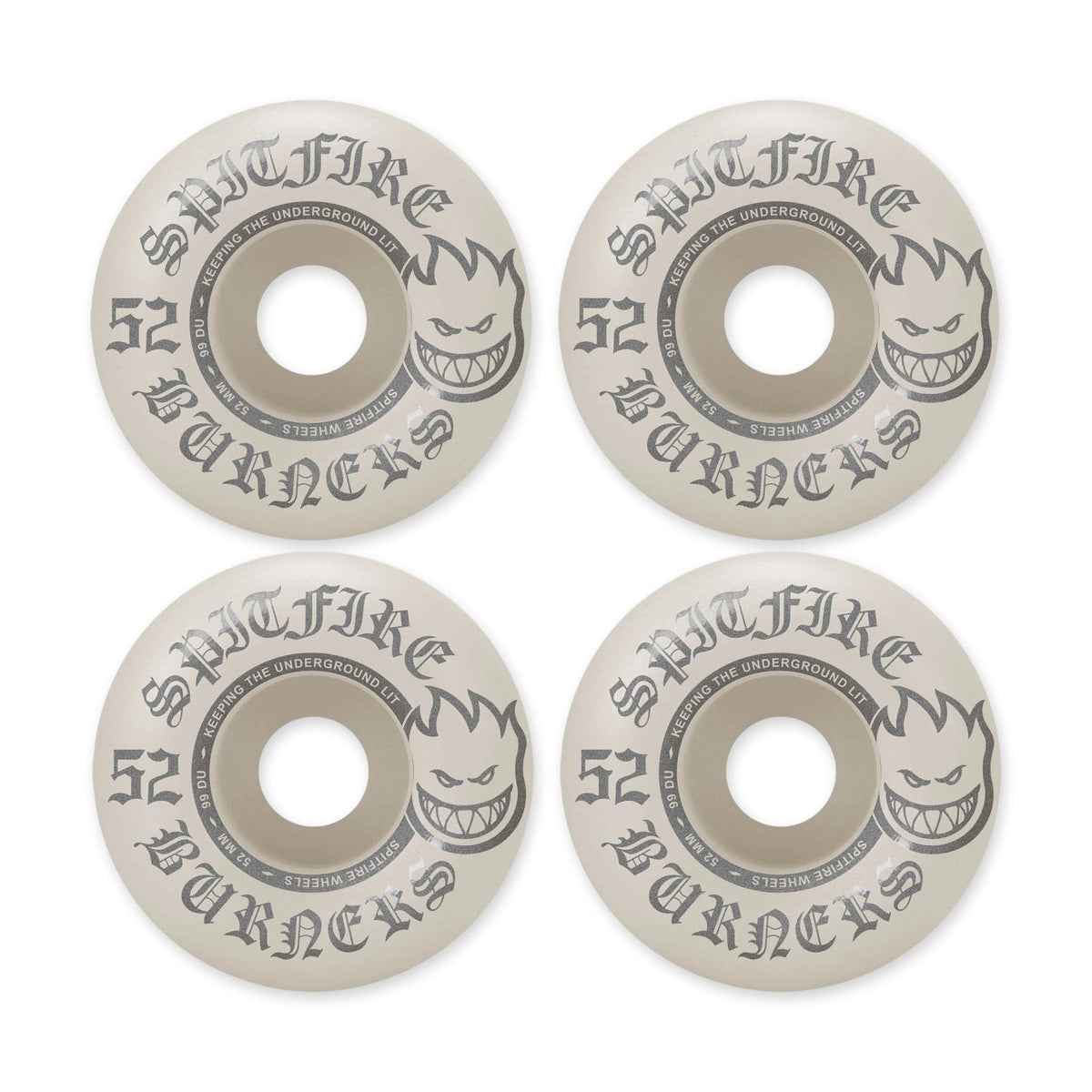 Spitfire Burners Wheels, White/Silver, 52mm/99a