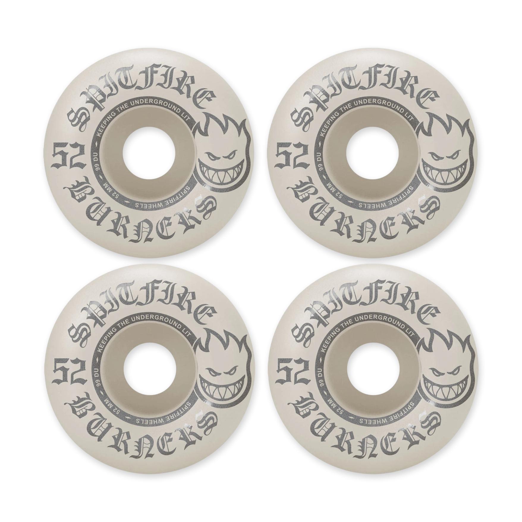 Spitfire Burners Wheels, White/Silver, 52mm/99a