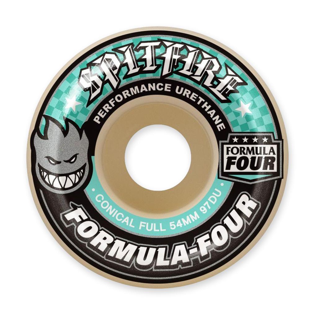 Spitfire F4 Conical Full Wheels, White/Teal, 54mm/97a