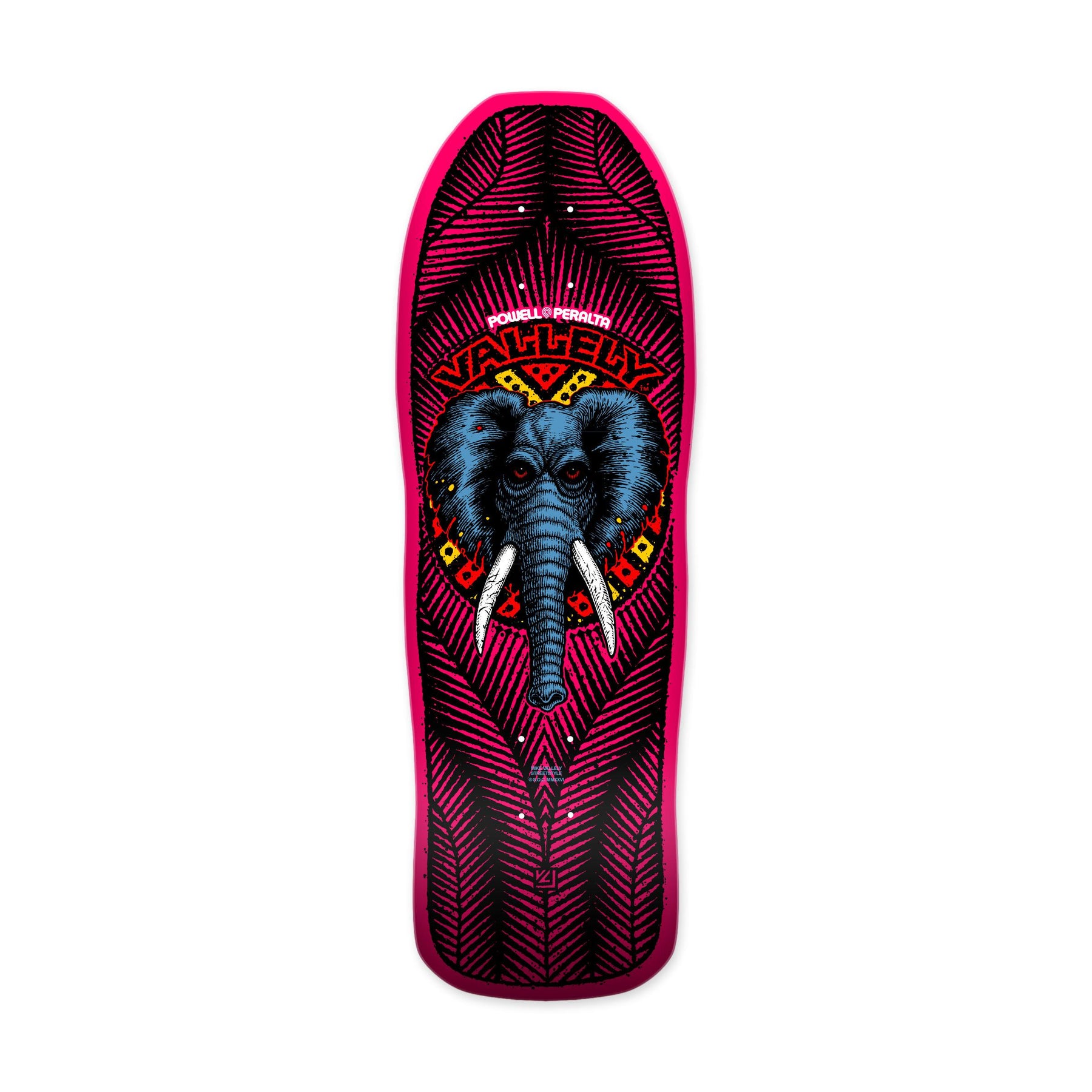 Powell Peralta Mike Vallely Elephant Reissue Skateboard Deck, Pink, 9.85" x 30"