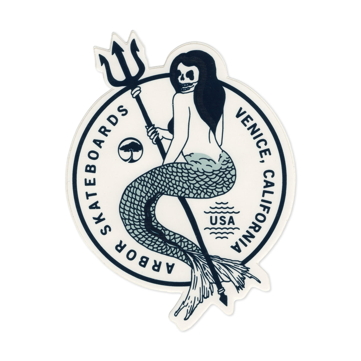 Arbor Skateboards Skeleton Mermaid Sticker, Blue