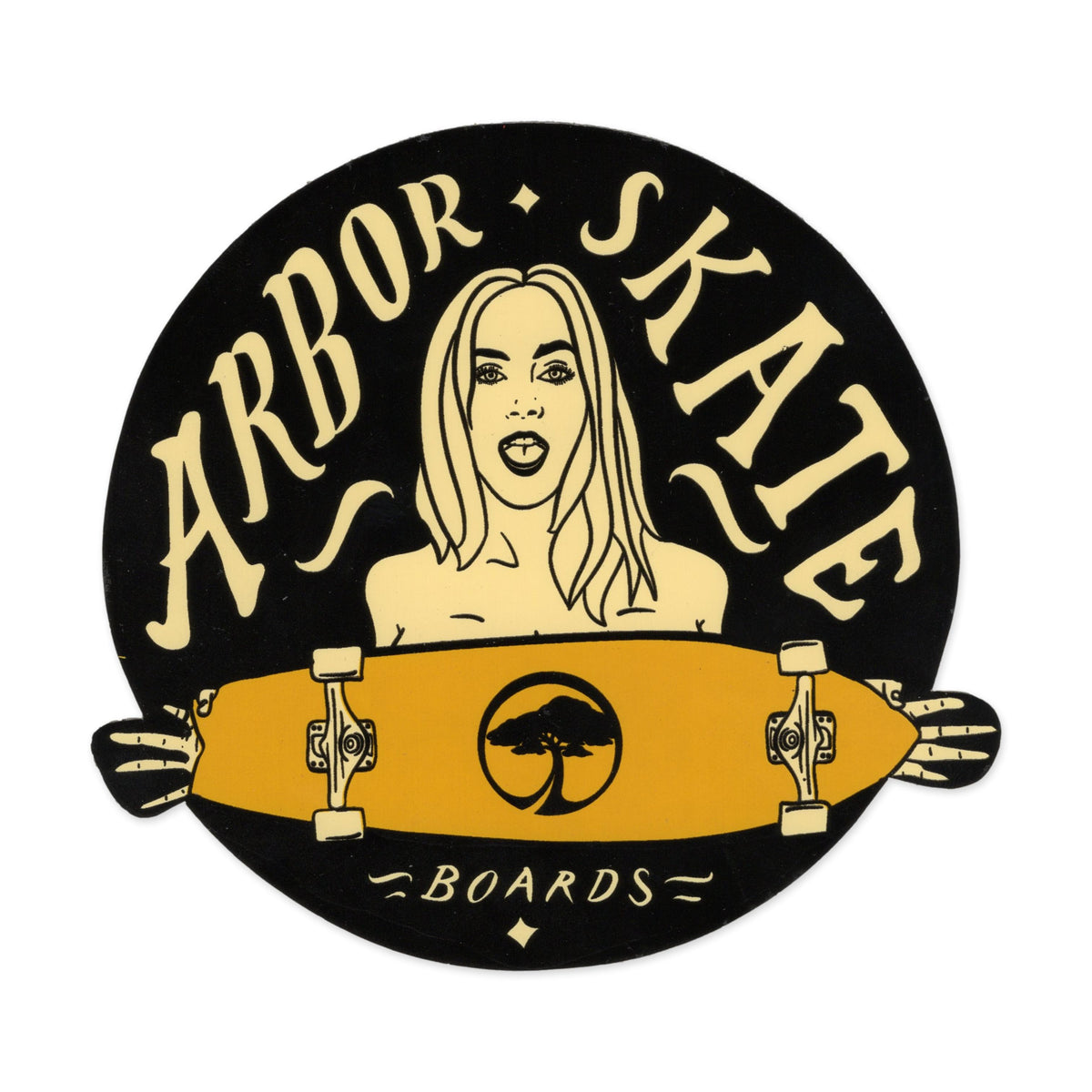 Arbor Skateboards Boarding for Breast Cancer Sticker, Yellow