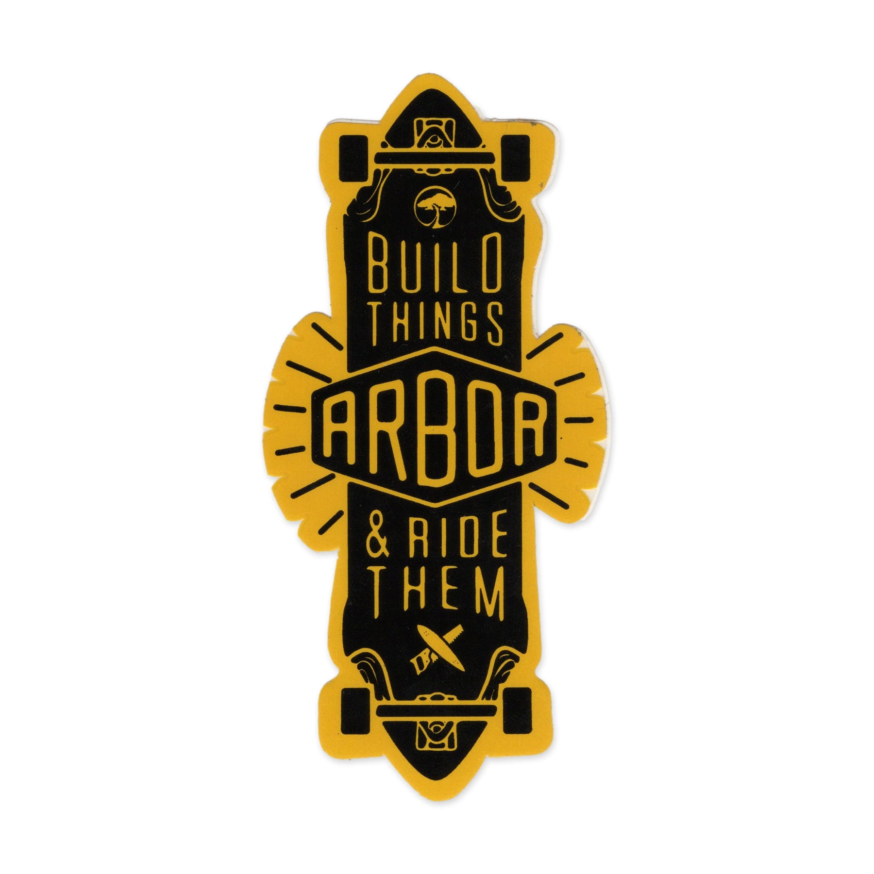 Arbor Skateboards Build Things and Ride Them Sticker, Yellow