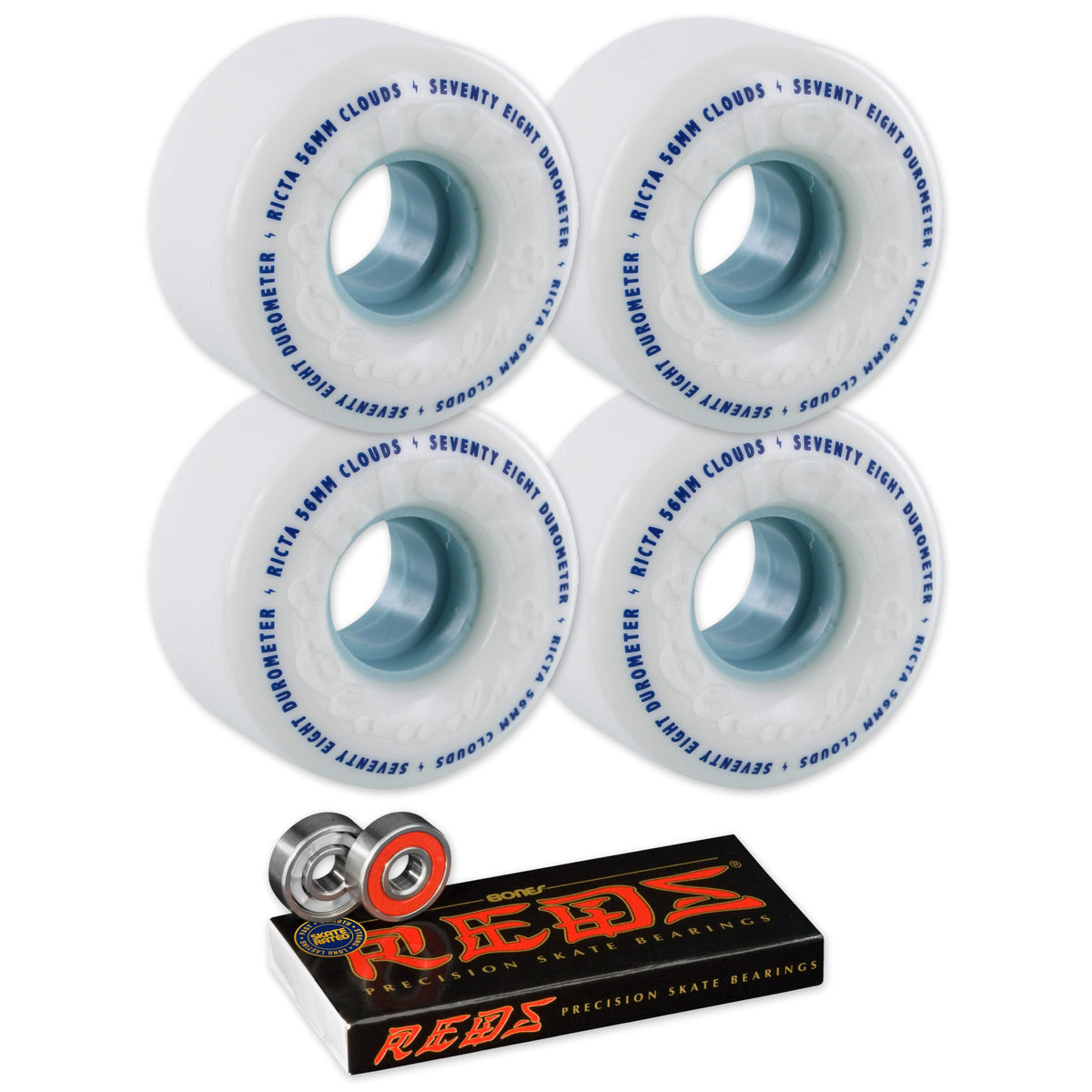 Ricta Clouds Wheels, White/Blue, 56mm/78a (w/ Bones Reds)