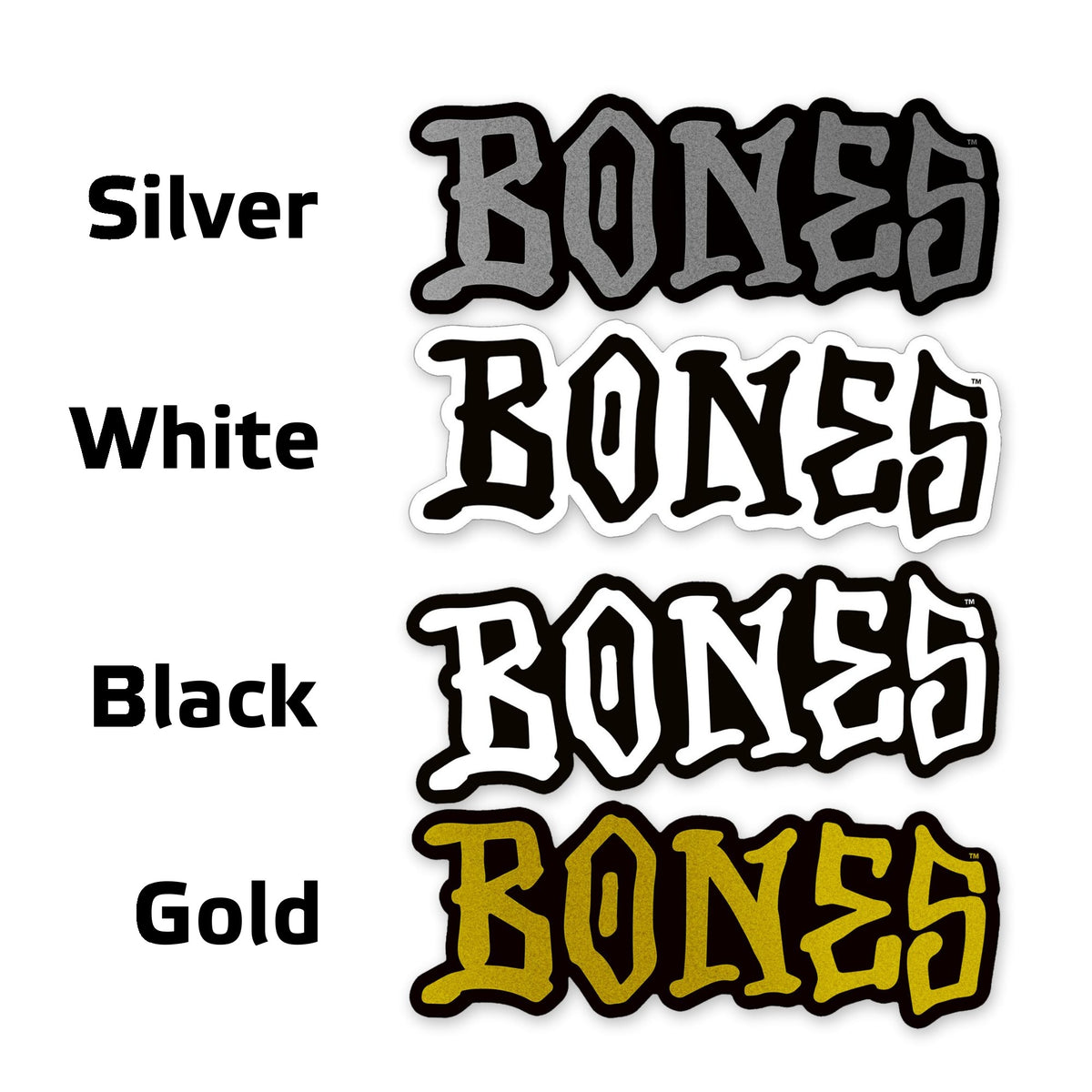 Bones Wheels Word Logo Sticker, Multiple Colors