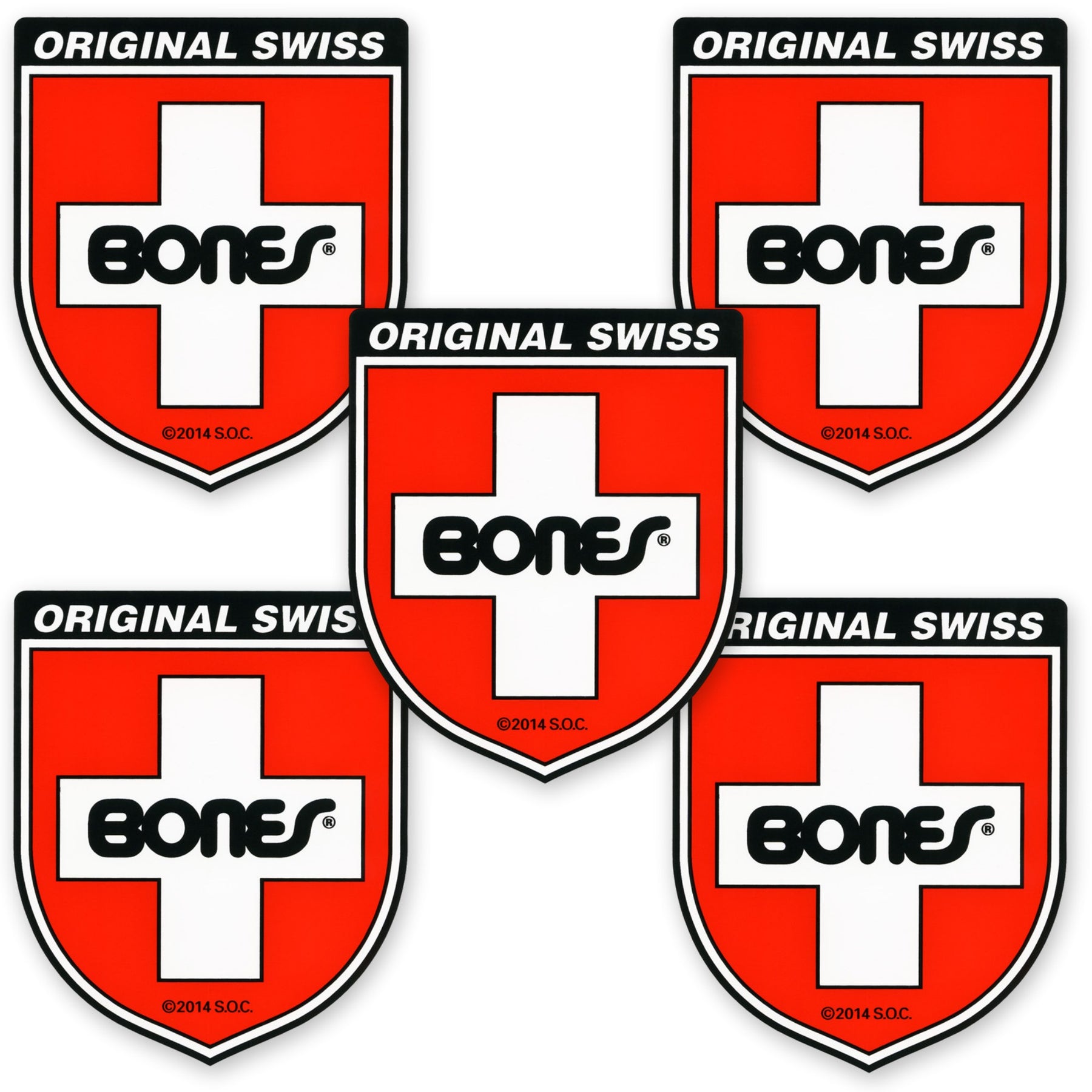 Bones Swiss Shield Logo Small Sticker [5 PACK]