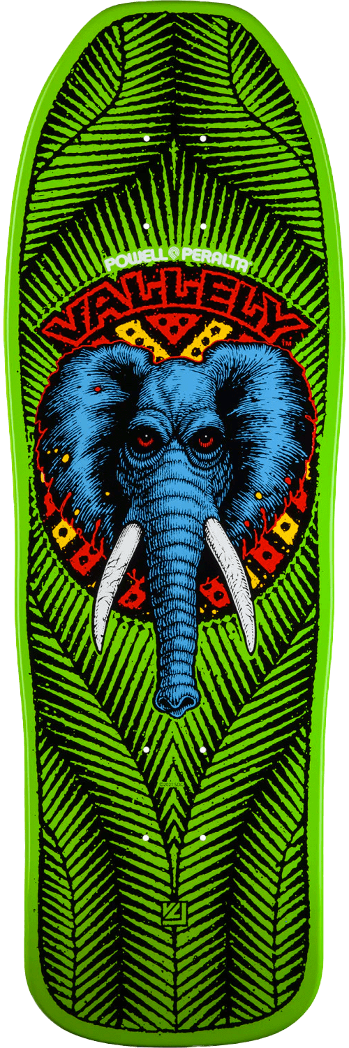 Powell-Peralta Vallely Elephant Skateboard Deck, Lime, Shape 163, 9.85"