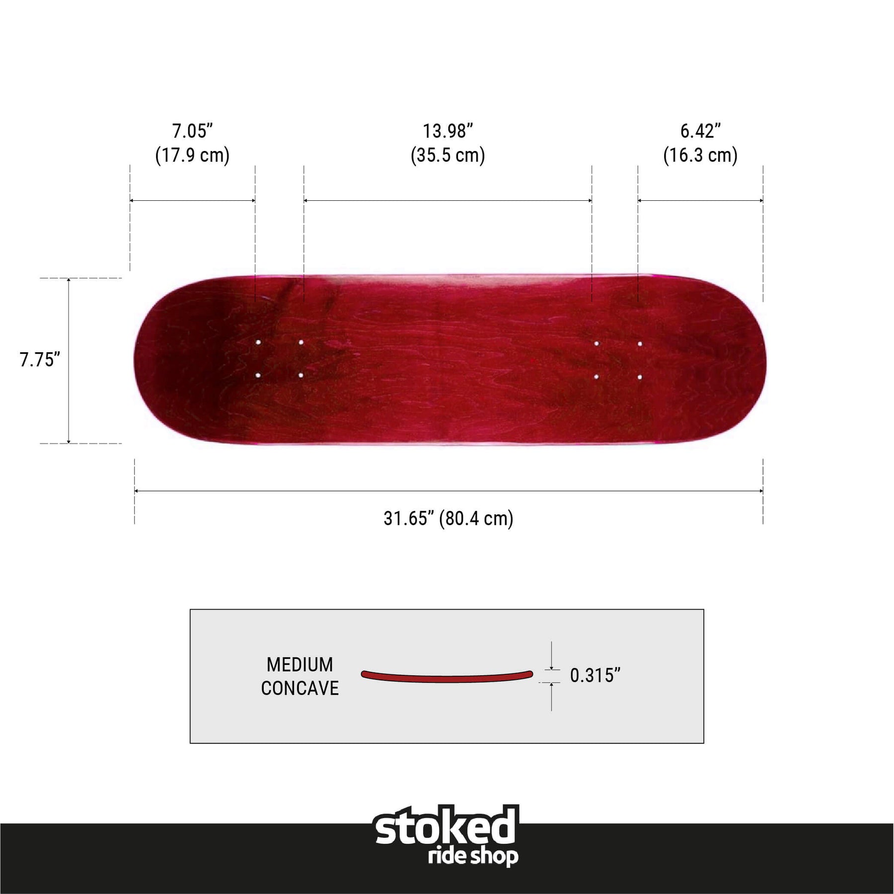 Stoked Ride Shop Blank Skateboard Deck, Blemished