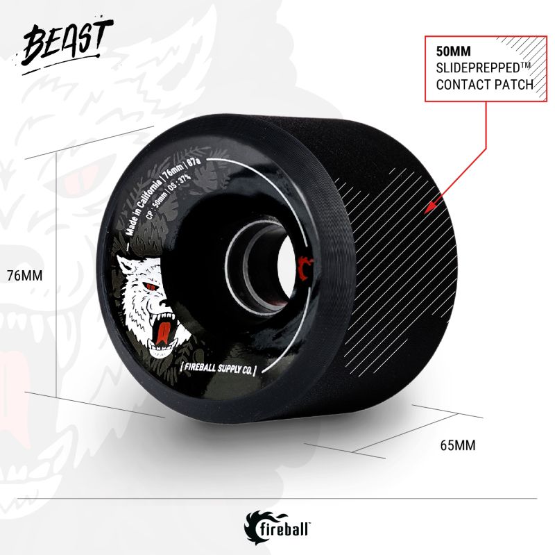 Fireball Beast Longboard Wheels, Black, 76mm