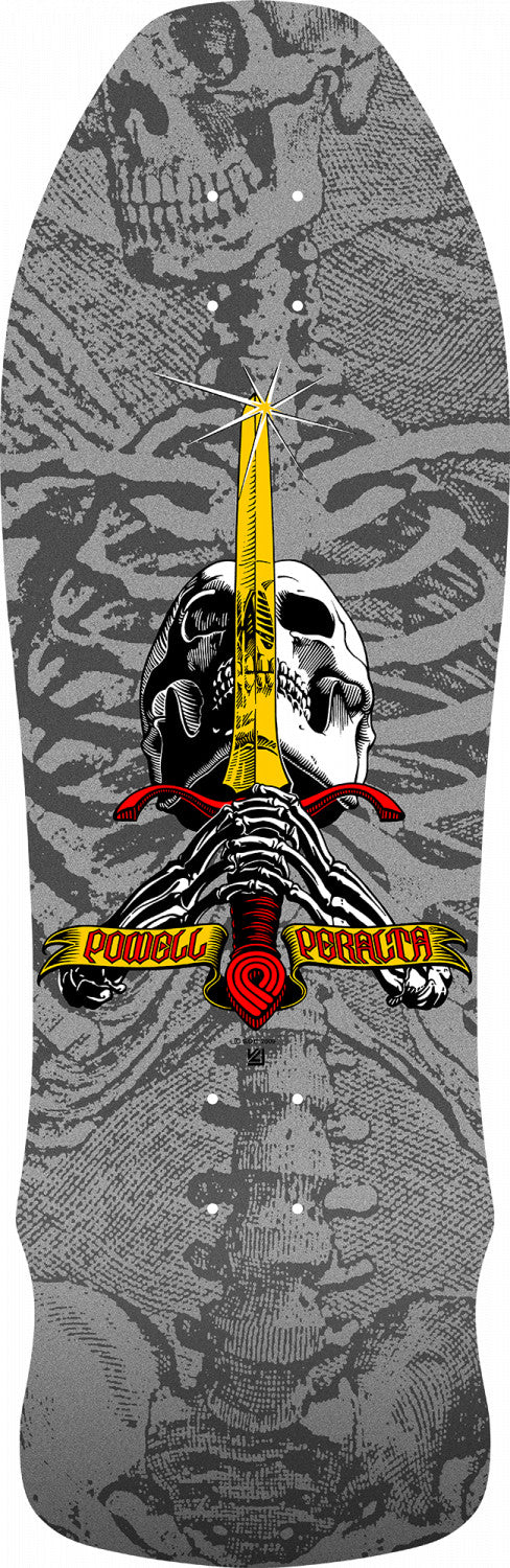 Powell-Peralta Geegah Skull and Sword Skateboard Deck, Silver, Shape 179, 9.75"
