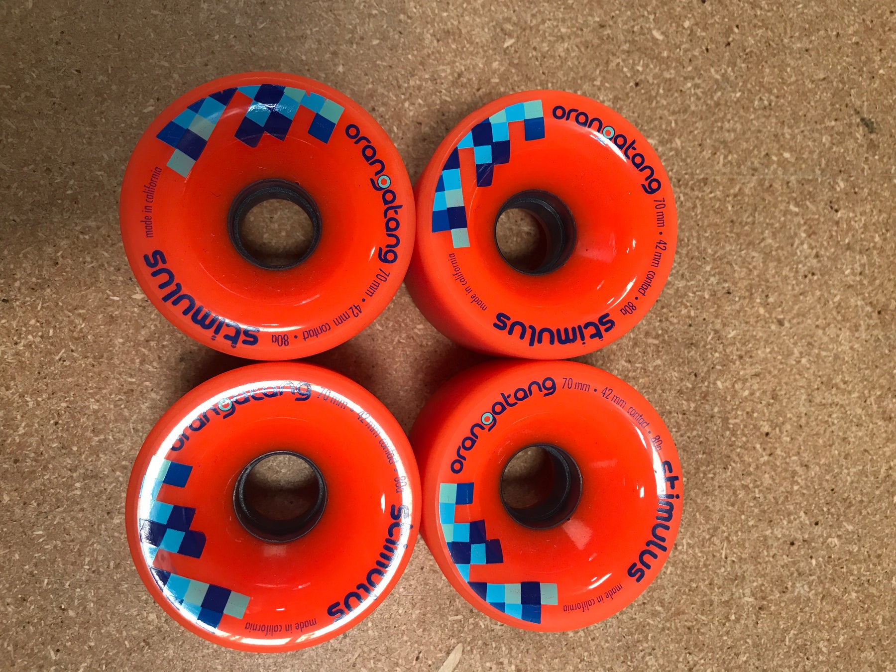 Orangatang Stimulus, Orange, 70mm/80a Longboard Wheels - Lightly Used