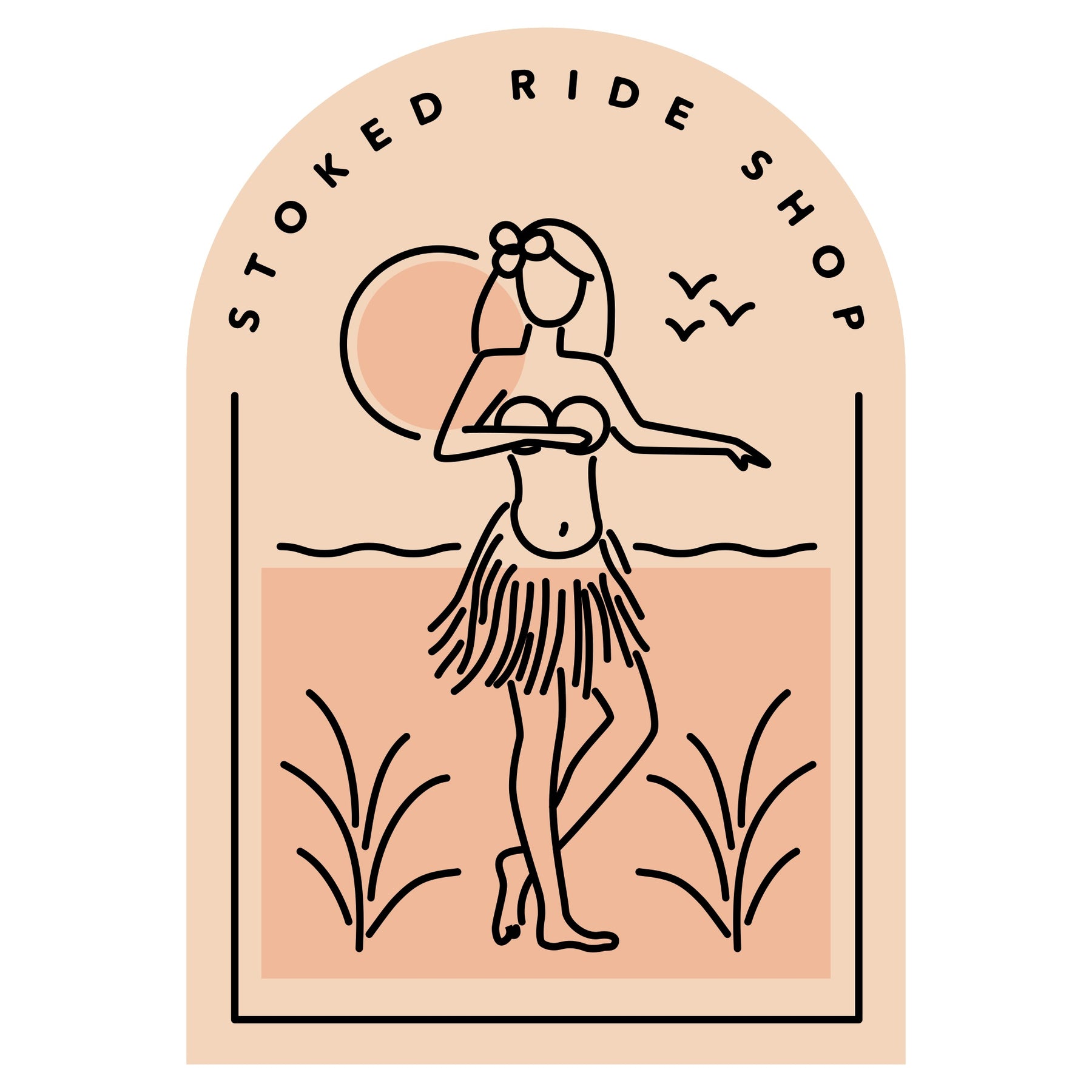 Stoked Ride Shop Sticker, Hula Chick